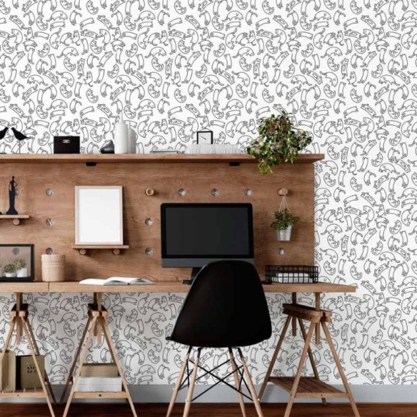 Papel de Parede Adesivo Jovem Colorir Gatinhos N015123