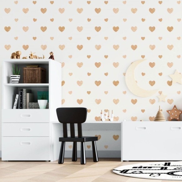 Papel de Parede Adesivo Jovem Corações Gold N015116