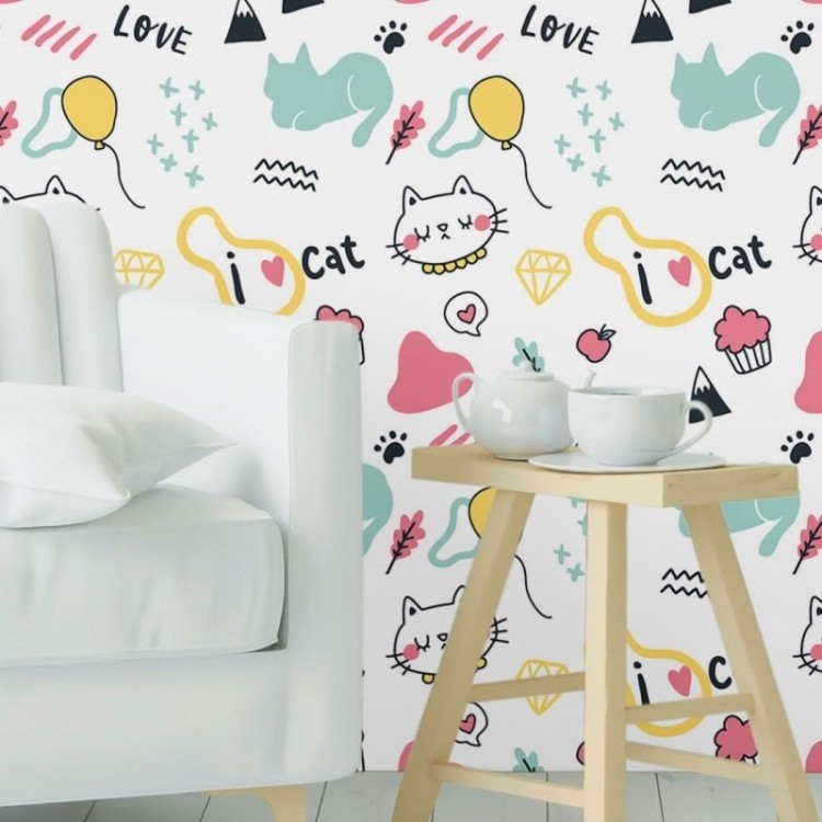 Papel de Parede Adesivo Jovem Gatinhos N019043
