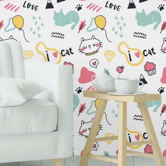Papel de Parede Adesivo Jovem Gatinhos N019043