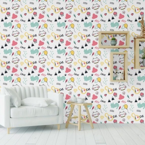Papel de Parede Adesivo Jovem Gatinhos N019043