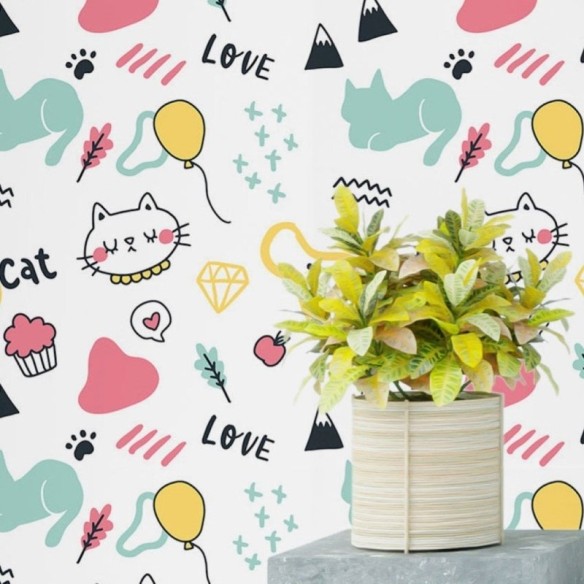 Papel de parede gatinhos kawaii lilás