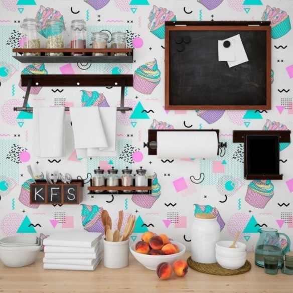 Papel de Parede Adesivo Jovem Geométrico Cupcakes N013145