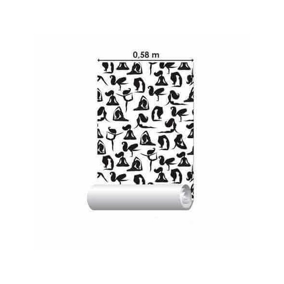 Papel de Parede Adesivo Jovem Ioga Preto e Branco 555192592