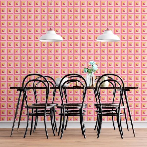 Papel de Parede Adesivo Abstrato Geométrico Rosa e Amarelo N08030