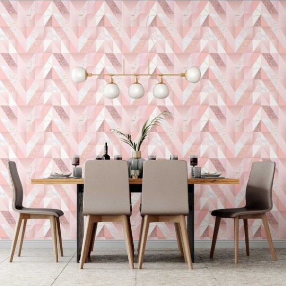 Papel de Parede Adesivo Abstrato Geométrico Rosa e Mármore N07079