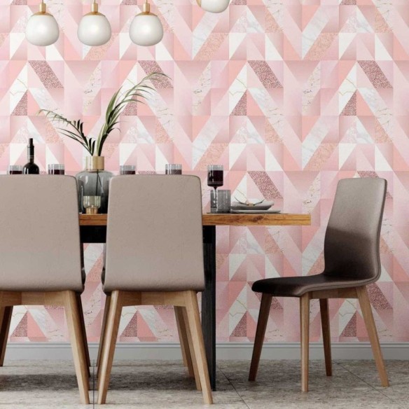Papel de Parede Adesivo Abstrato Geométrico Rosa e Mármore N07079