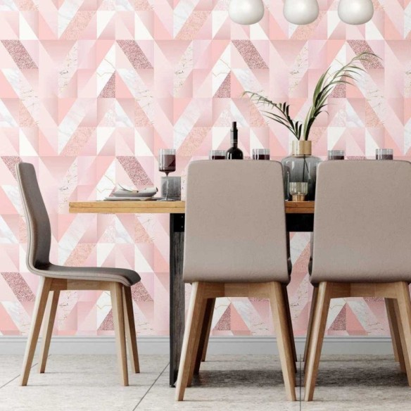 Papel de Parede Adesivo Abstrato Geométrico Rosa e Mármore N07079
