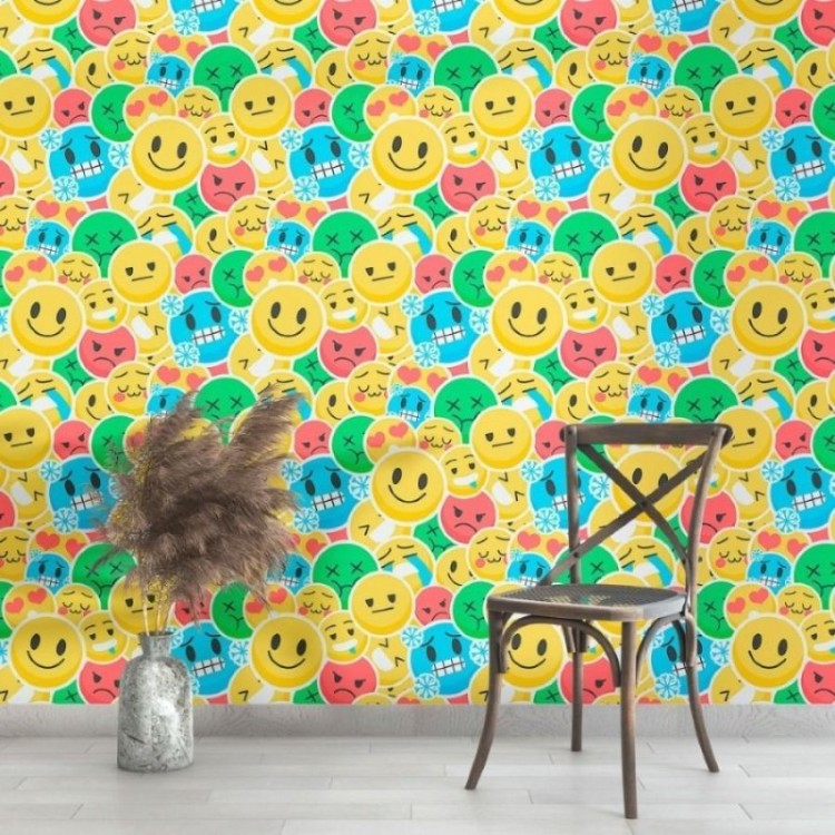 Papel de Parede Adesivo Jovem Stickers Emoji...