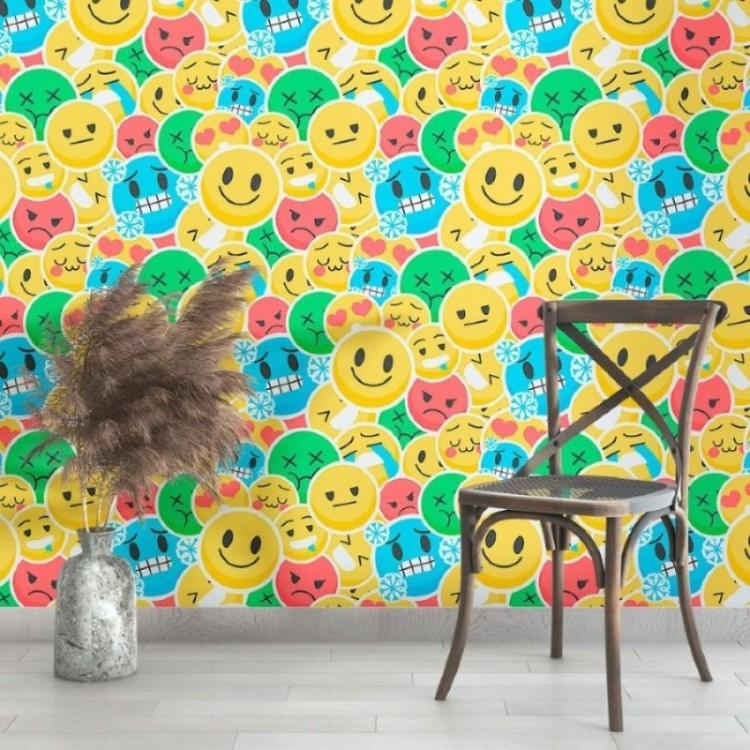 Papel de Parede Adesivo Jovem Stickers Emoji...