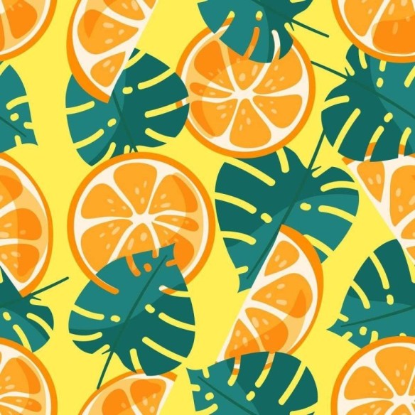 Papel de Parede Adesivo Laranja e Folhas N04257