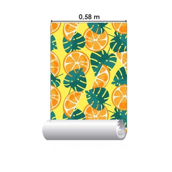 Papel de Parede Adesivo Laranja e Folhas N04257