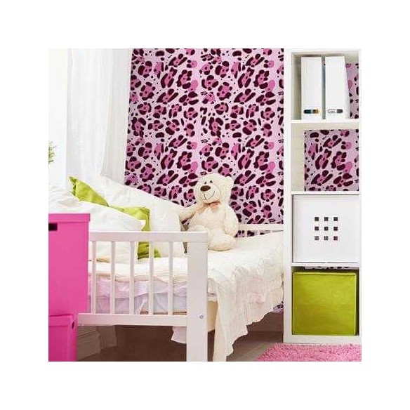 Papel de Parede Adesivo Leopardo Rosa 654