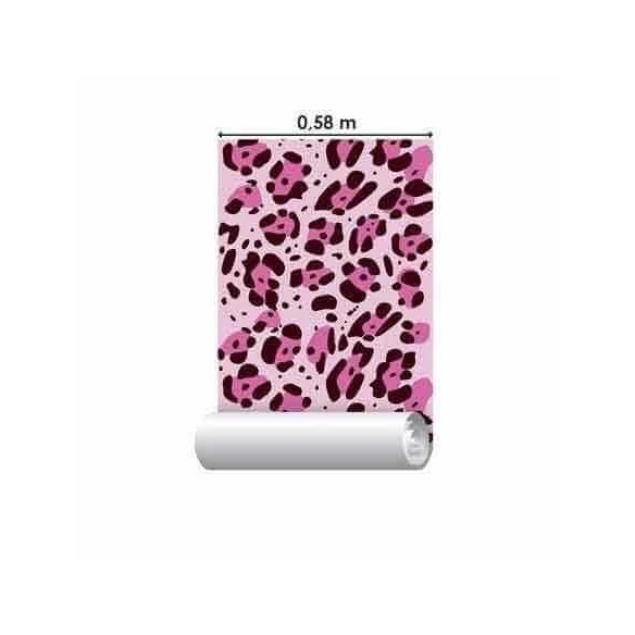 Papel de Parede Adesivo Leopardo Rosa 654