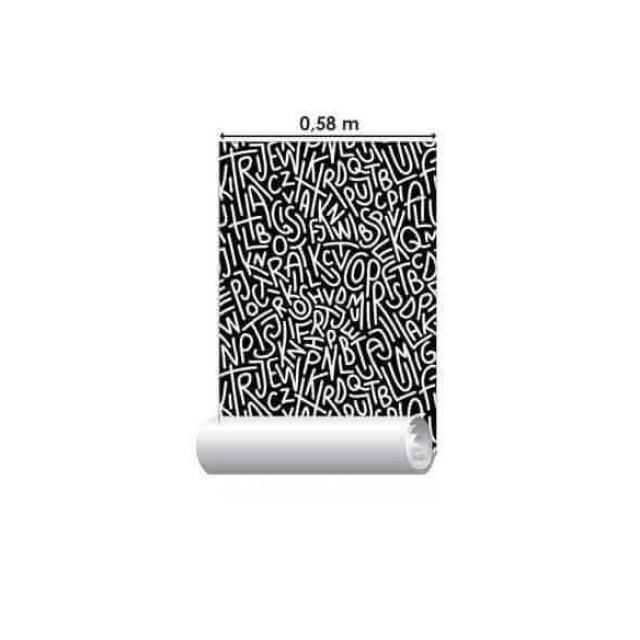Papel de Parede Adesivo Letras Preto e Branco 99897179