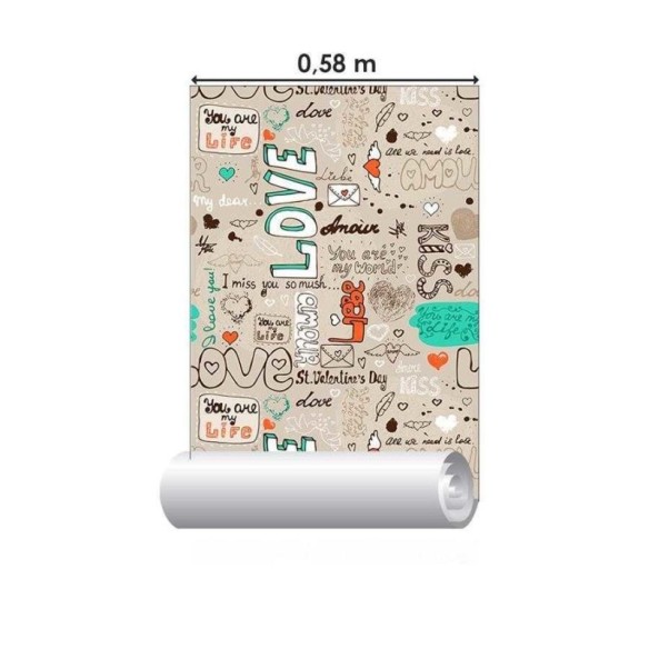 Papel de Parede Adesivo Lettering Love em Fundo Bege N06103