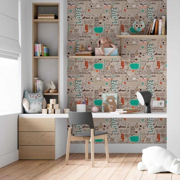 Papel de Parede Adesivo Lettering Love em Fundo Bege N06103