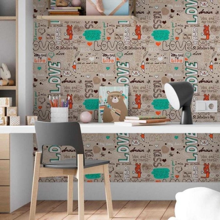 Papel de Parede Adesivo Lettering Love em Fundo...