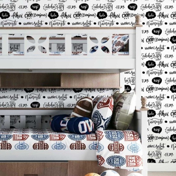 Papel de Parede Adesivo Lettering Preto e Branco Hello N07034