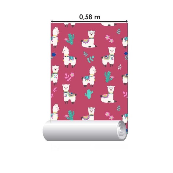 Papel de Parede Adesivo Lhama Rosa N04296