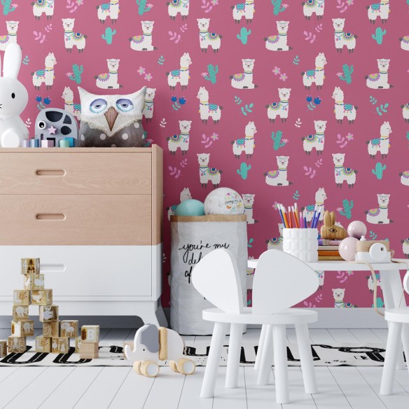 Papel de Parede Adesivo Lhama Rosa N04296