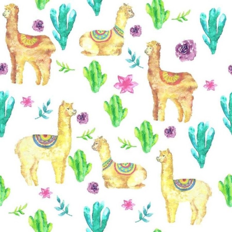 Papel de Parede Adesivo Lhamas e Cactus N06113