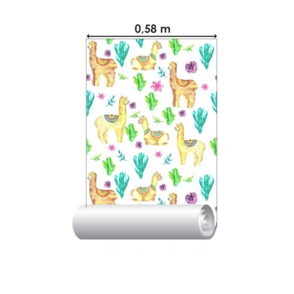 Papel de Parede Adesivo Lhamas e Cactus N06113