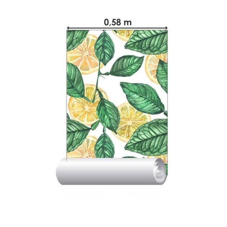 Papel de Parede Adesivo Limão em Fundo Branco...
