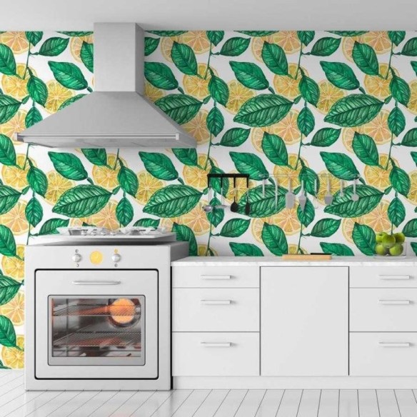 Papel de Parede Adesivo Limão em Fundo Branco N06094