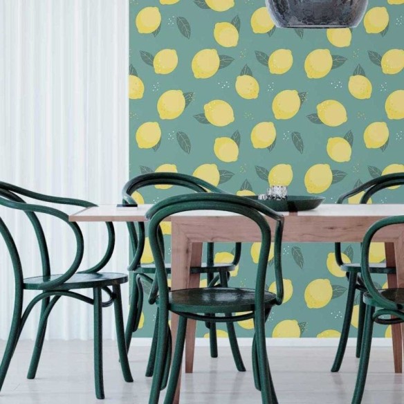 Papel de Parede Adesivo Limão siciliano Fundo Verde N05053