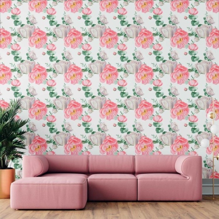 Papel de Parede Adesivo Lisianthus Rosa em...