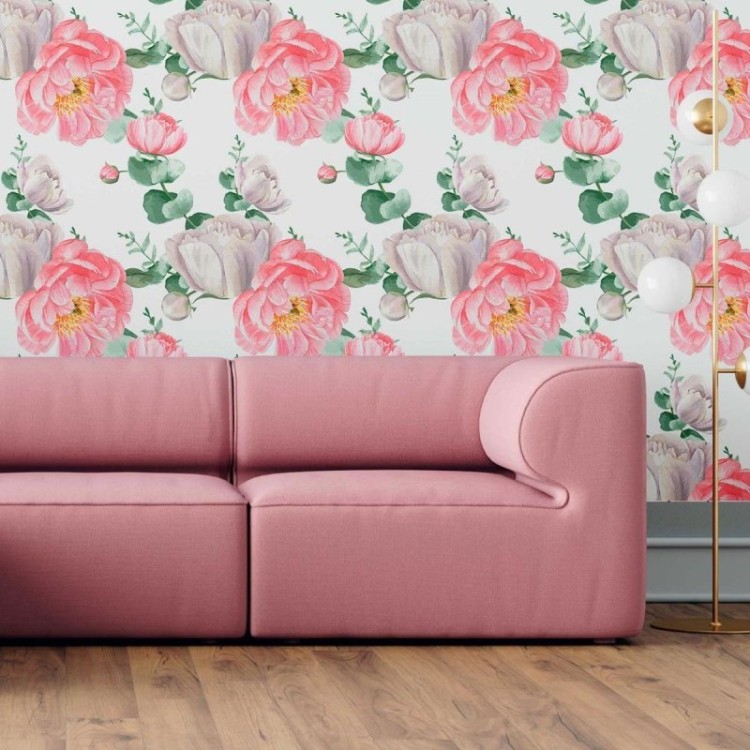 Papel de Parede Adesivo Lisianthus Rosa em...