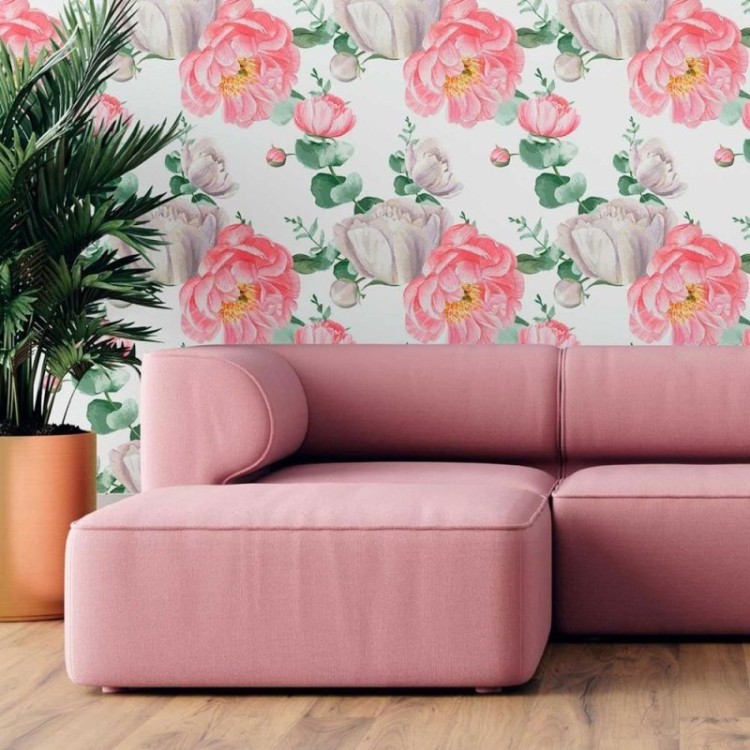 Papel de Parede Adesivo Lisianthus Rosa em...