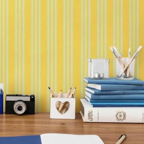 Papel de Parede Adesivo Listrado Amarelo 3514338343