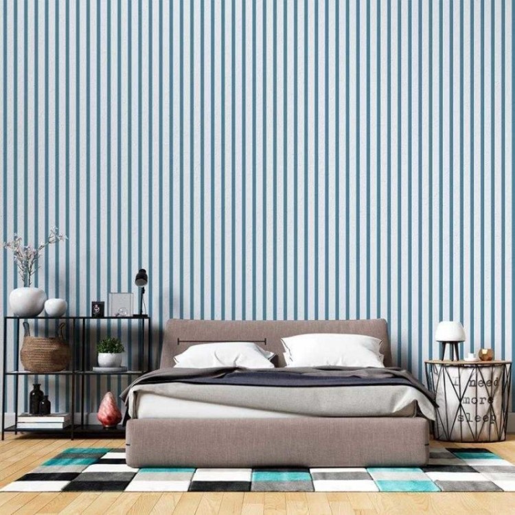 Papel de Parede Adesivo Listrado Azul e Branco...