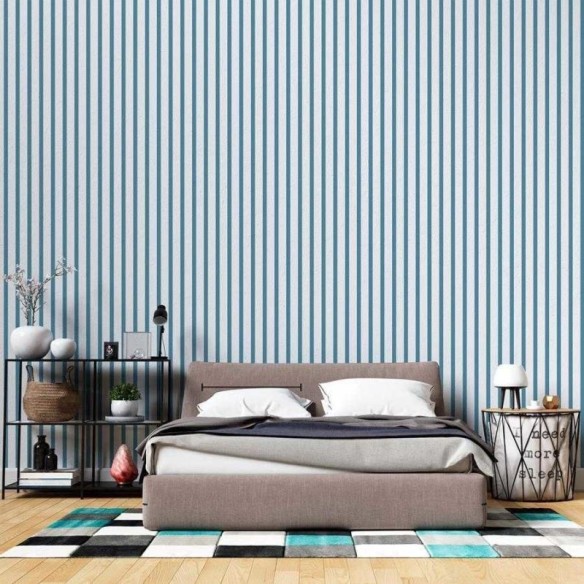 Papel de Parede Adesivo Listrado Azul e Branco N06265