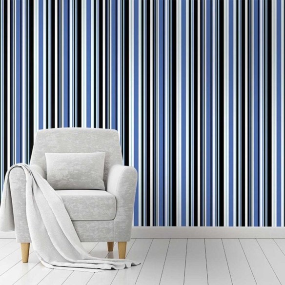 Papel de Parede Adesivo Listrado Azul e Preto 572