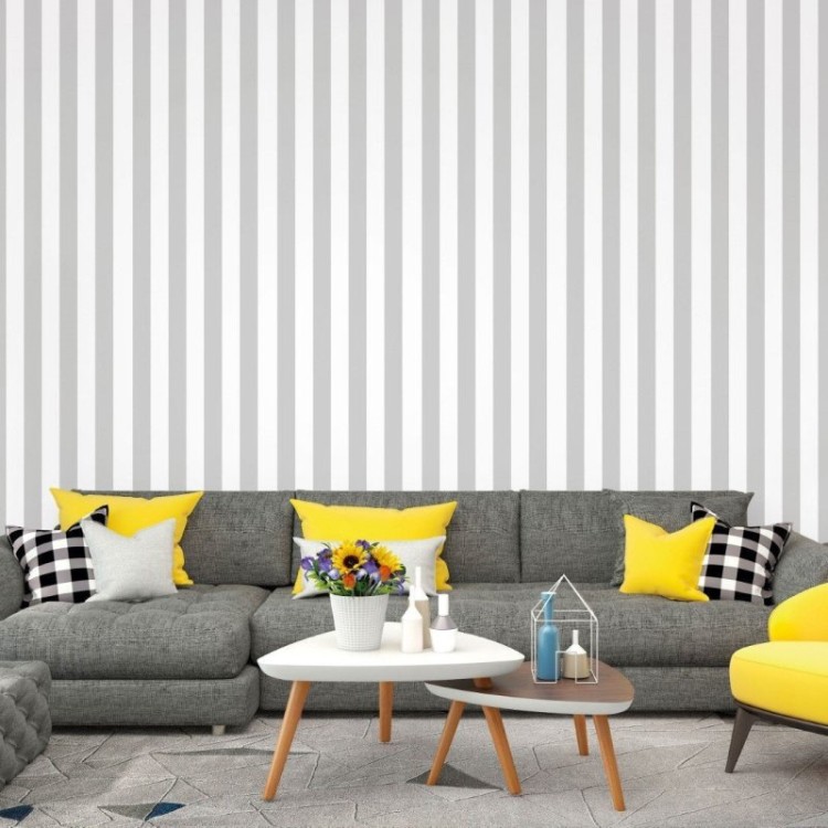 Papel de Parede Adesivo Listrado Cinza N017088