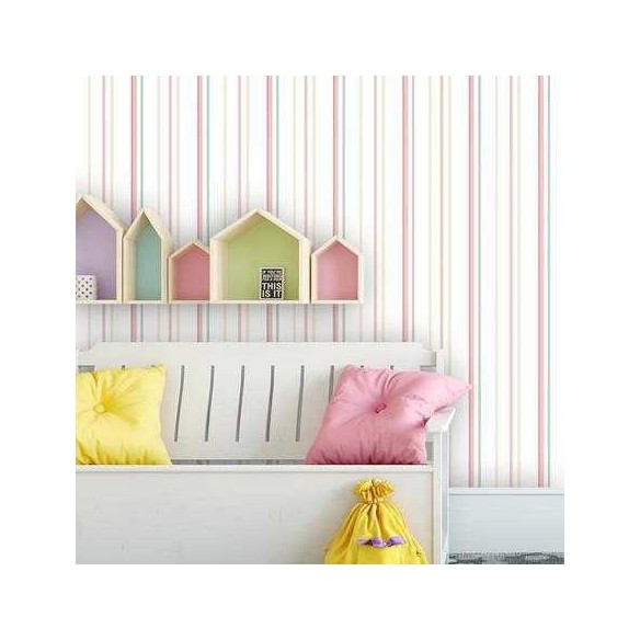 Papel de Parede Adesivo Listrado Colorido Bebê 65782