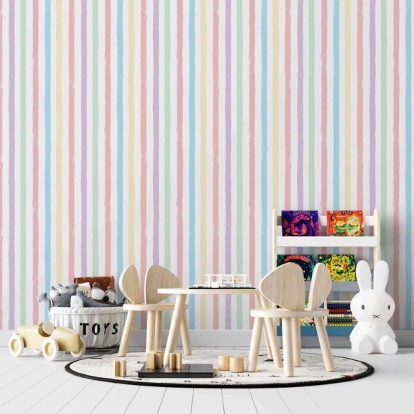 Papel de Parede Adesivo Listrado Colorido Infantil 254182