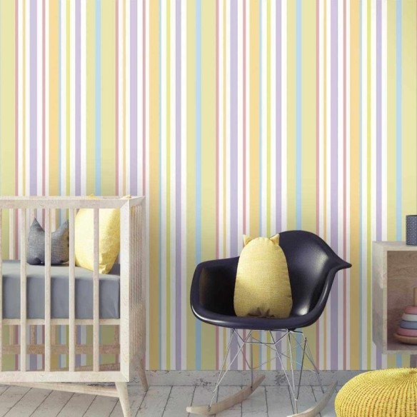 Papel de Parede Adesivo Listrado Colorido Infantil Bebê 25486