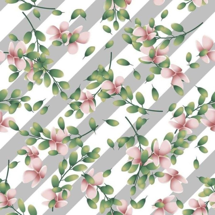 Papel de Parede Adesivo Listrado com Floral N06032
