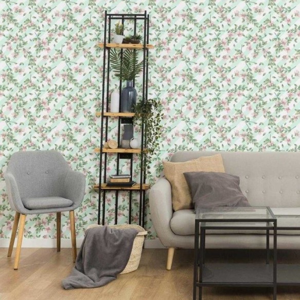 Papel de Parede Adesivo Listrado e Floral N06030
