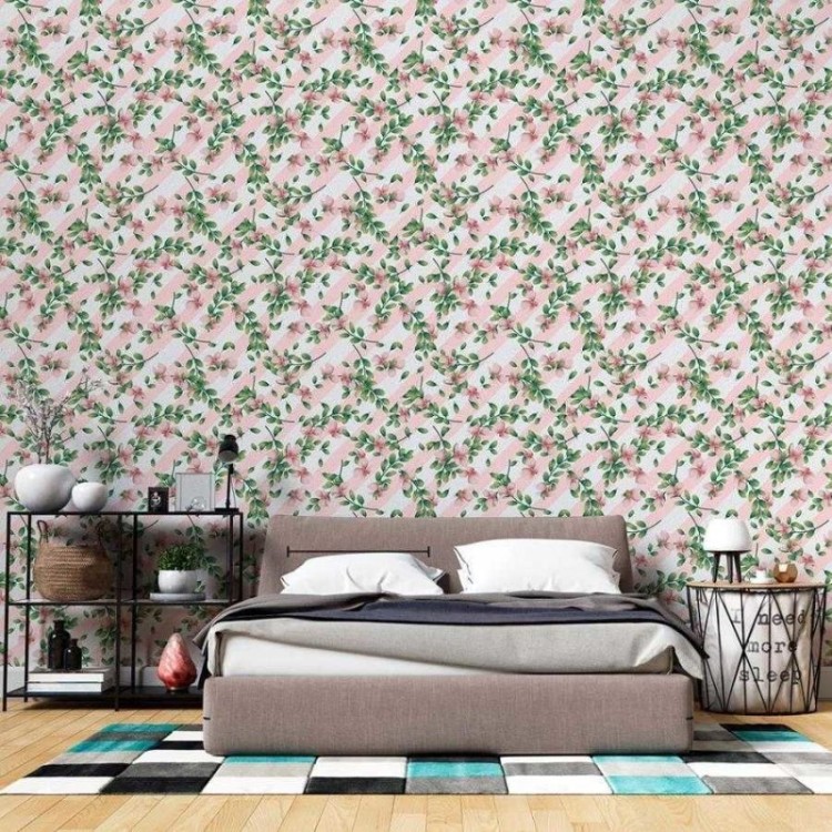 Papel de Parede Adesivo Listrado e Floral N06031