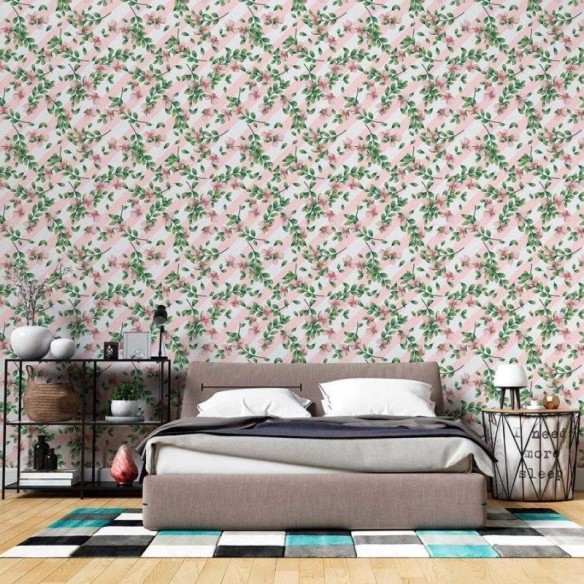 Papel de Parede Adesivo Listrado e Floral N06031