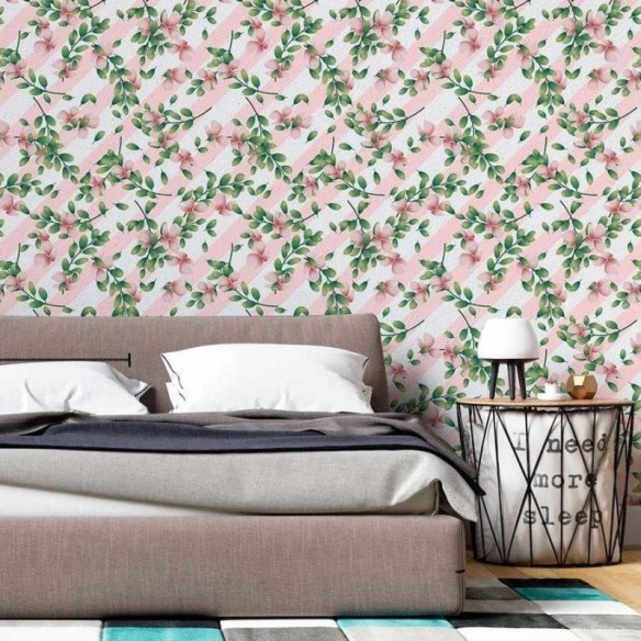 Papel de Parede Adesivo Listrado e Floral N06031
