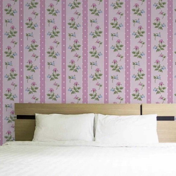 Papel de Parede Adesivo Listrado Floral Rosa 751249091