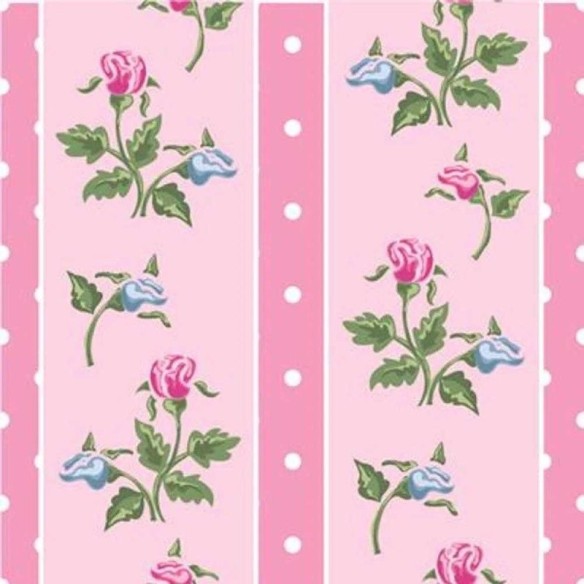 Papel de Parede Adesivo Listrado Floral Rosa 751249091