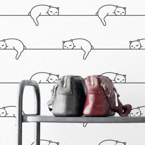 Papel de Parede Adesivo Listrado Gatinhos N019013
