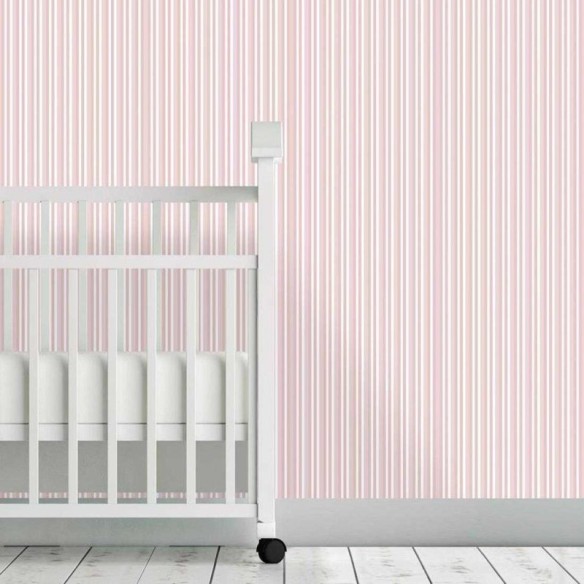 Papel de Parede Adesivo Listrado Rosa  010831